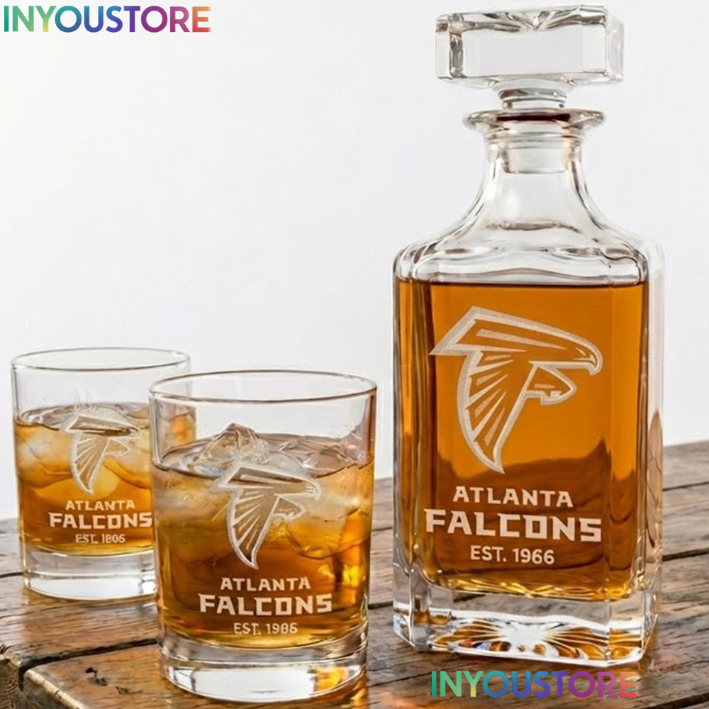 Atlanta Falcons Custom Decanter Set with 2 Whiskey Glasses Etched Glassware Kit Est. 1966 NFL Fan Gift - Image 4