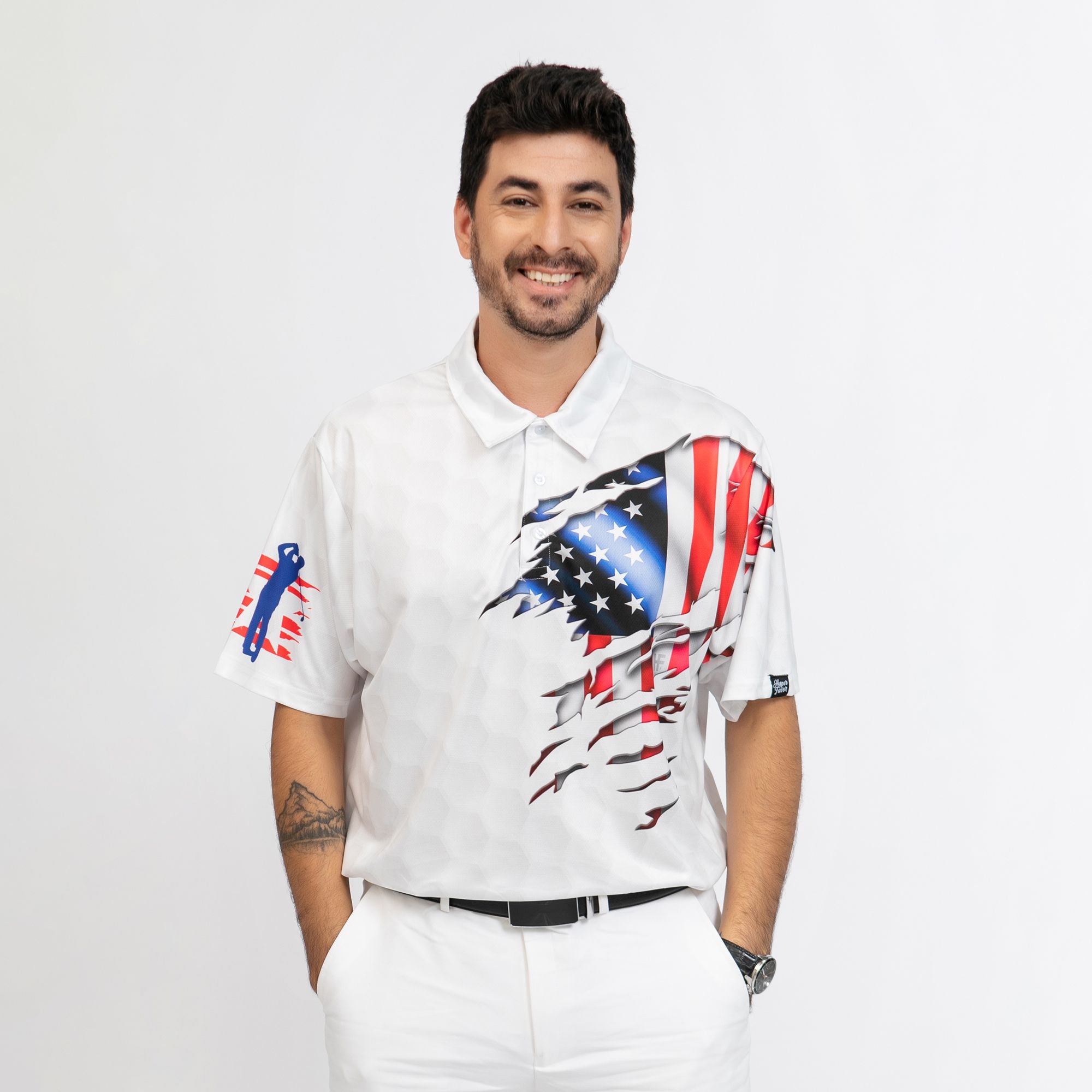 American Eagle Flag Golf Short Sleeve Polo Shirt, Golf American Flag Polo Shirt, Patriotic Golf Shirt For Men