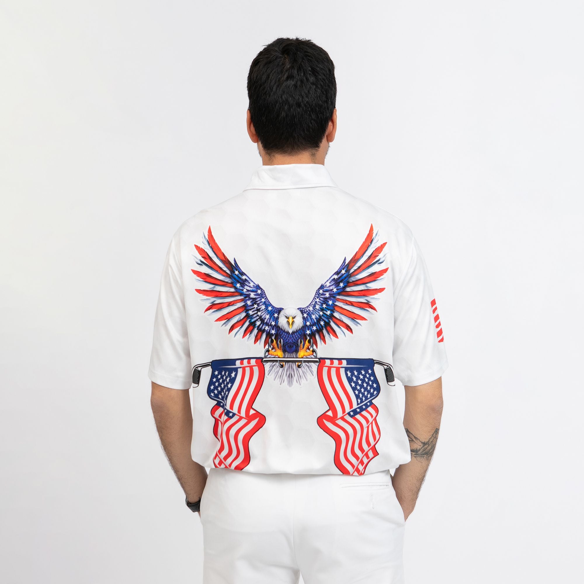 Alternative view of American Eagle Flag Golf Short Sleeve Polo Shirt, Golf American Flag Polo Shirt, Patriotic Golf Shirt For Men