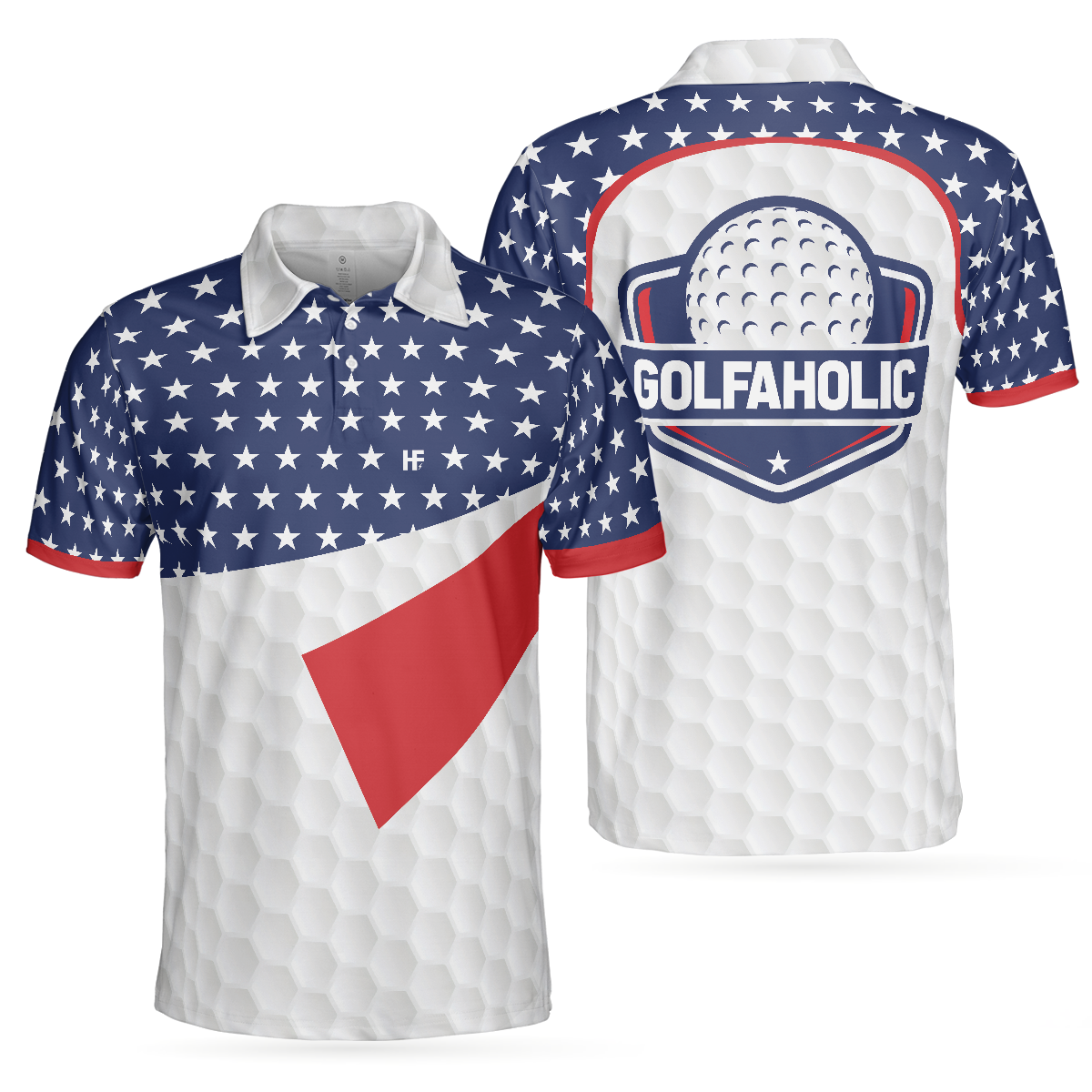 American Flag Golf Texture Short Sleeve Golf Polo Shirt, Golfaholic Polo Shirt, Patriotic Golf Shirt For Men