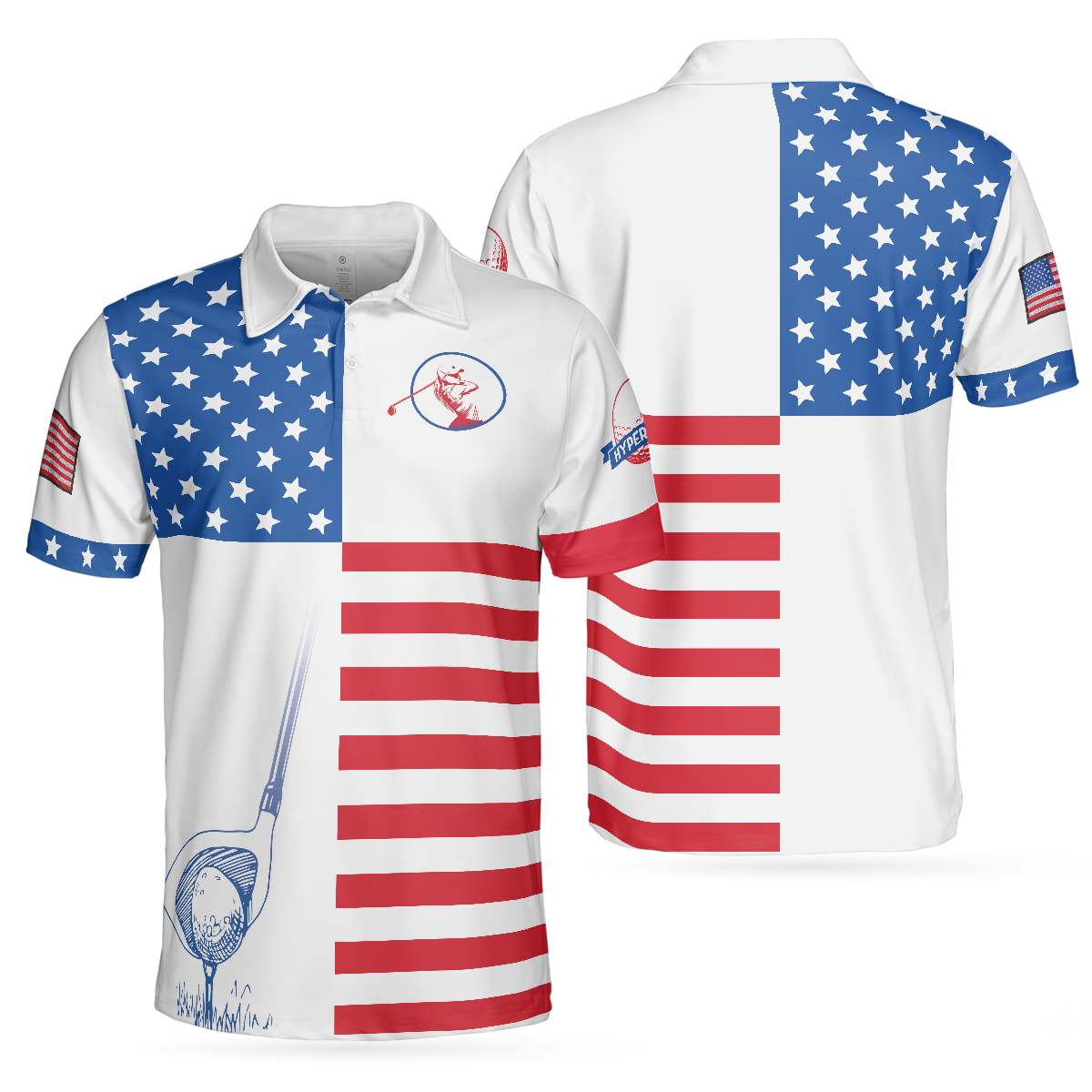 American Flag Golf V2 Short Sleeve Unisex Golf Polo Shirt, Polo Shirts For Men And Women