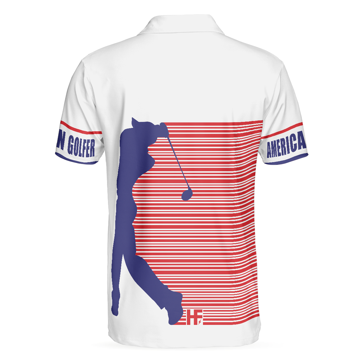 Alternative view of American Golfer Golfing Polo Shirt, Strips Barcode American Flag Polo Shirt, Patriotic Golf Shirt For Men