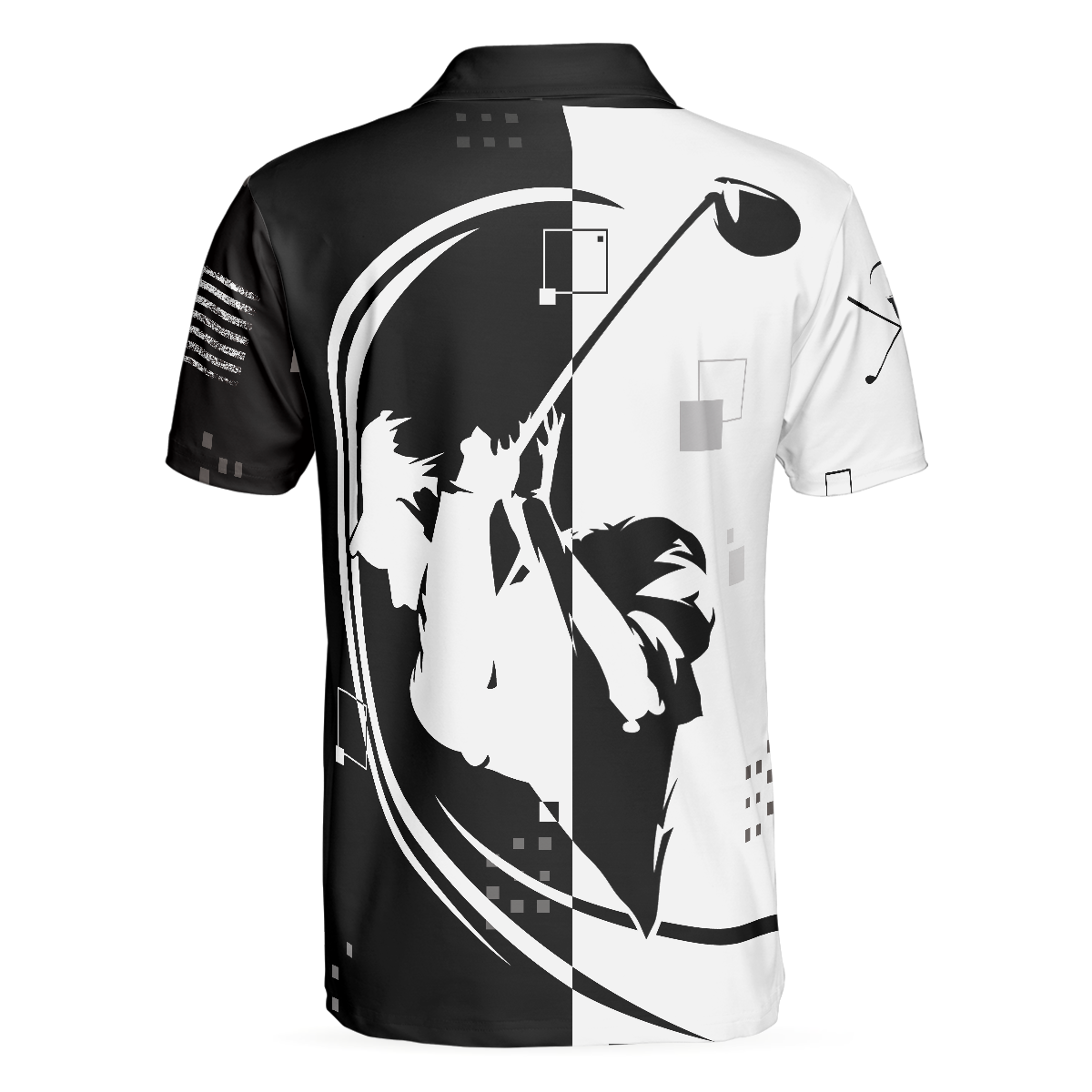 Alternative view of American Golfer Hard Swing US Flag Polo Shirt, Black And White American Flag Polo Shirt, Best Golf Shirt For Men