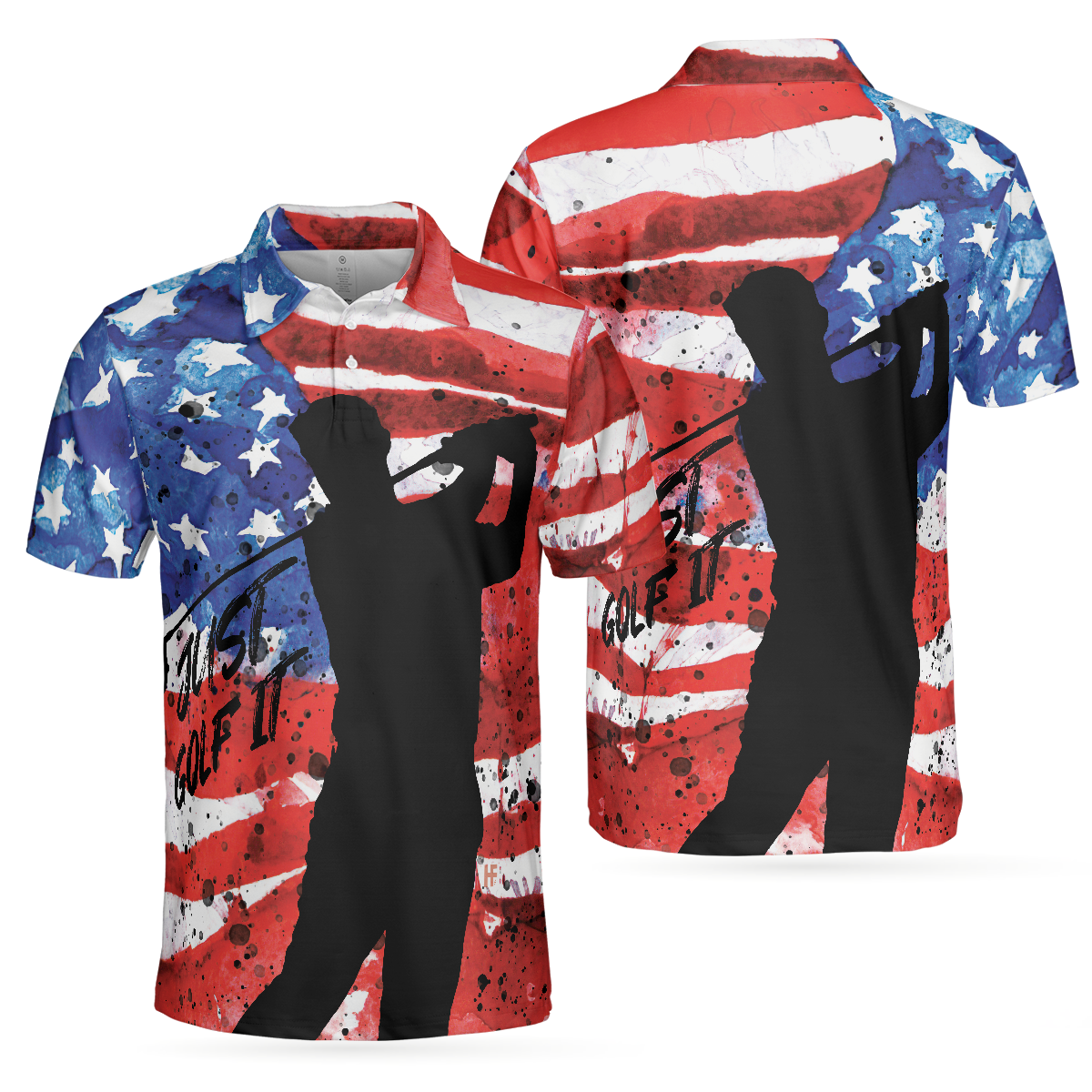 American Golfer Just Golf It Short Sleeve Golf Polo Shirt, Wet Paint American Flag Polo Shirt, Patriotic Golf Shirt For Men