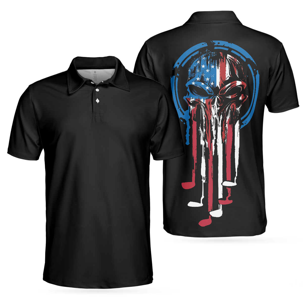 American Skull Golf Clubs Set Short Sleeve Black Golf Polo Shirt, Wet Paint American Flag Polo Shirt, Best Golf Shirt For Men