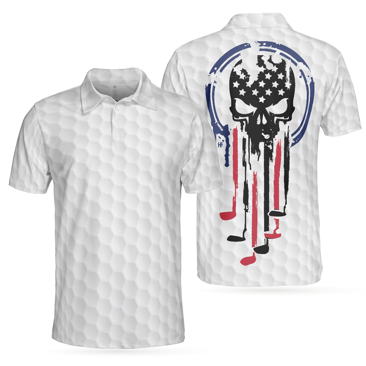 American Skull Golf Clubs Set Short Sleeve White Golf Polo Shirt, Wet Paint American Flag Polo Shirt, Best Golf Shirt For Men