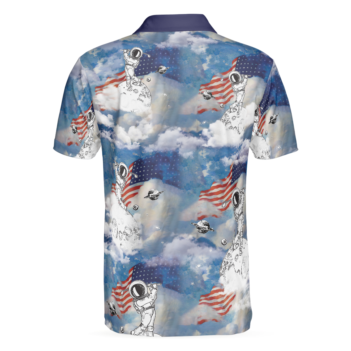 Alternative view of Astronaut Plays Golf In Space American Flag Polo Shirt, Cloud Golfing Polo Shirt, Best Golf Shirt For Men