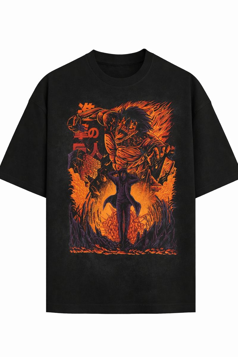 Attack on Titan Anime Vintage Washed T-Shirt, Eren Yeager Dark Fantasy Titan Graphic Tee