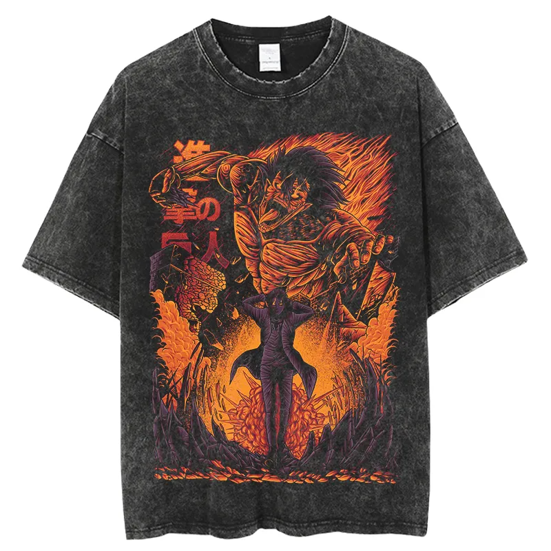 Attack on Titan Anime Vintage Washed T-Shirt, Eren Yeager Dark Fantasy Titan Graphic Tee - Image 3