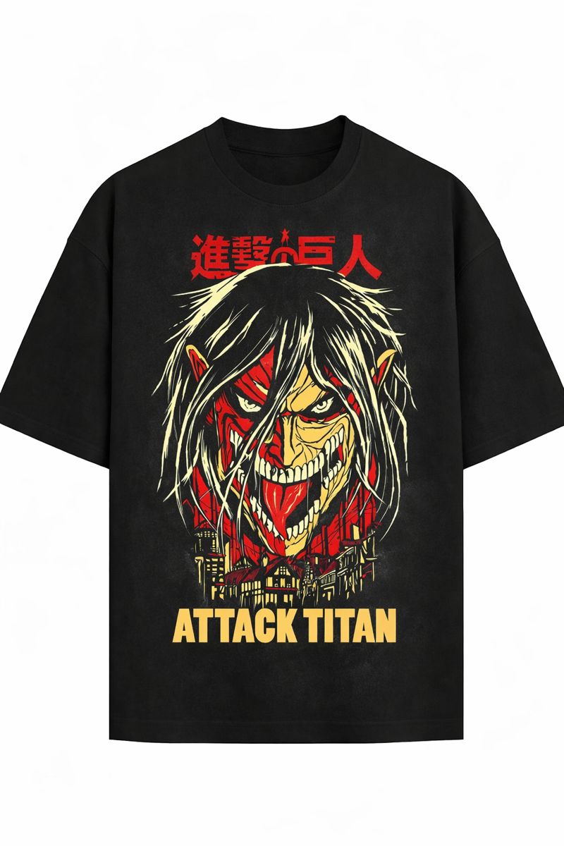 Attack on Titan Anime Vintage Washed T-Shirt, Eren Yeager Titan Face Dark Manga Graphic Tee