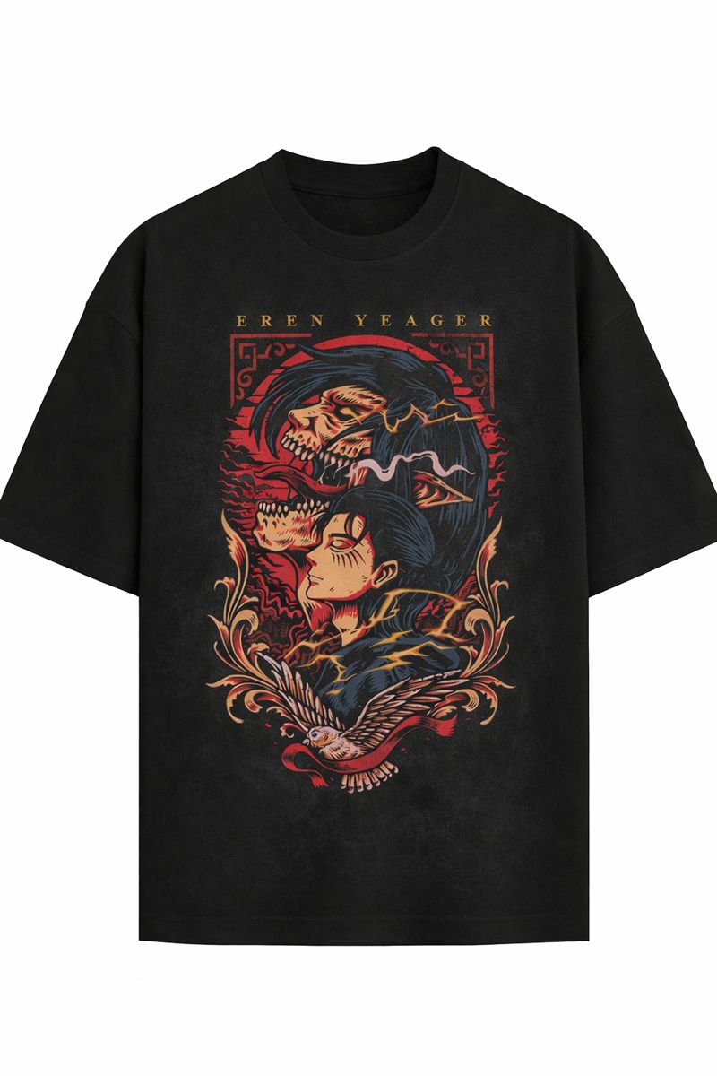 Attack on Titan Anime Vintage Washed T-Shirt, Eren Yeager Titan Transformation Dark Fantasy Graphic Tee
