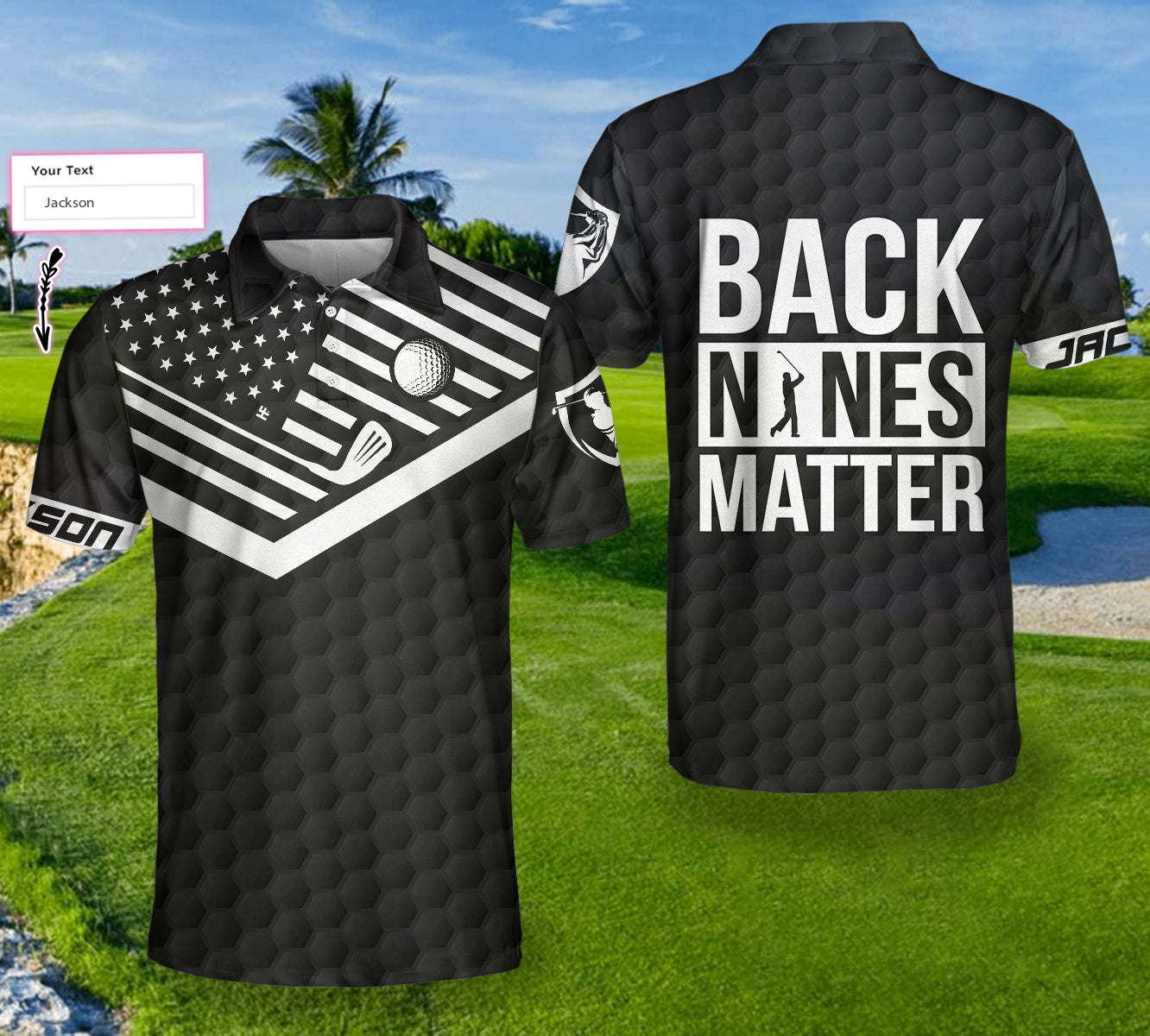Back Nines Matter Custom Polo Shirt, Black Theme American Flag Polo Shirt, Best Personalized Golf Shirt For Men