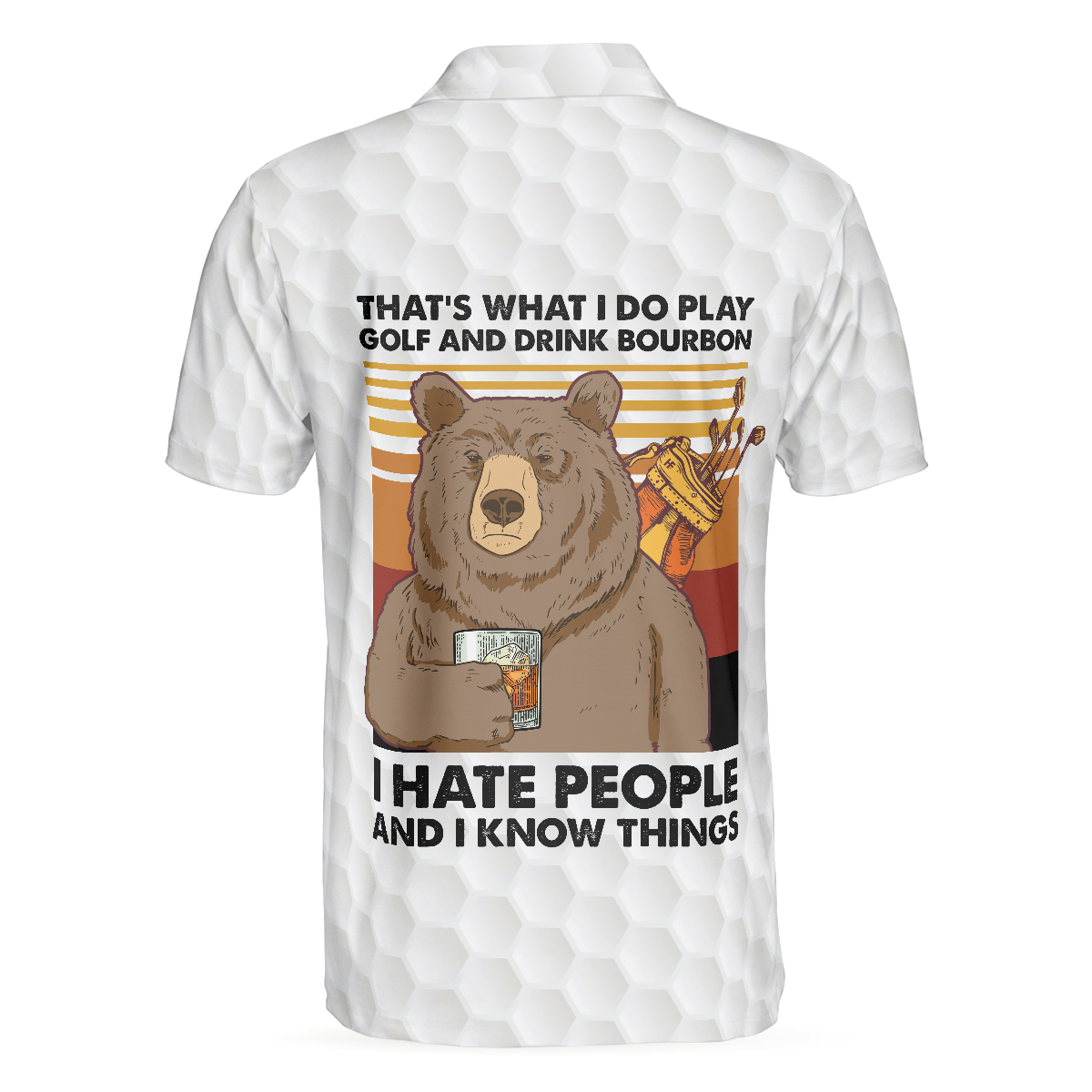 Alternative view of Bear Play Golf And Drink Bourbon White Golf Polo Shirt, Funny Golf Shirt For Men