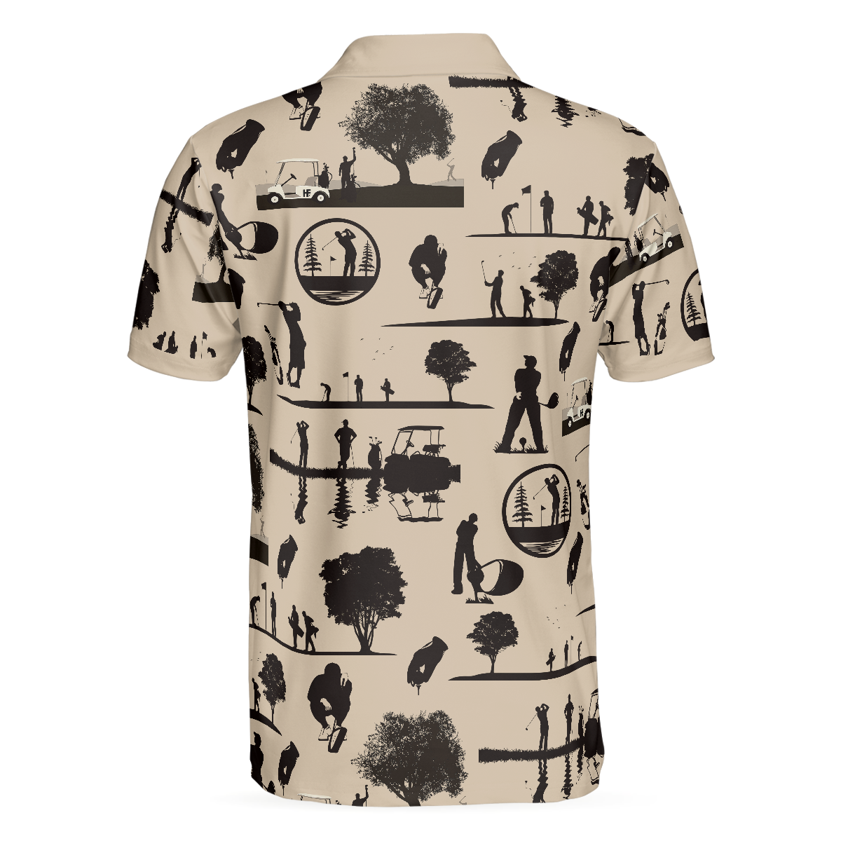 Alternative view of Beige Vintage Silhouette Golfers All Over Print Polo Shirt, Cream Polo Shirt, Best Golf Shirt For Men