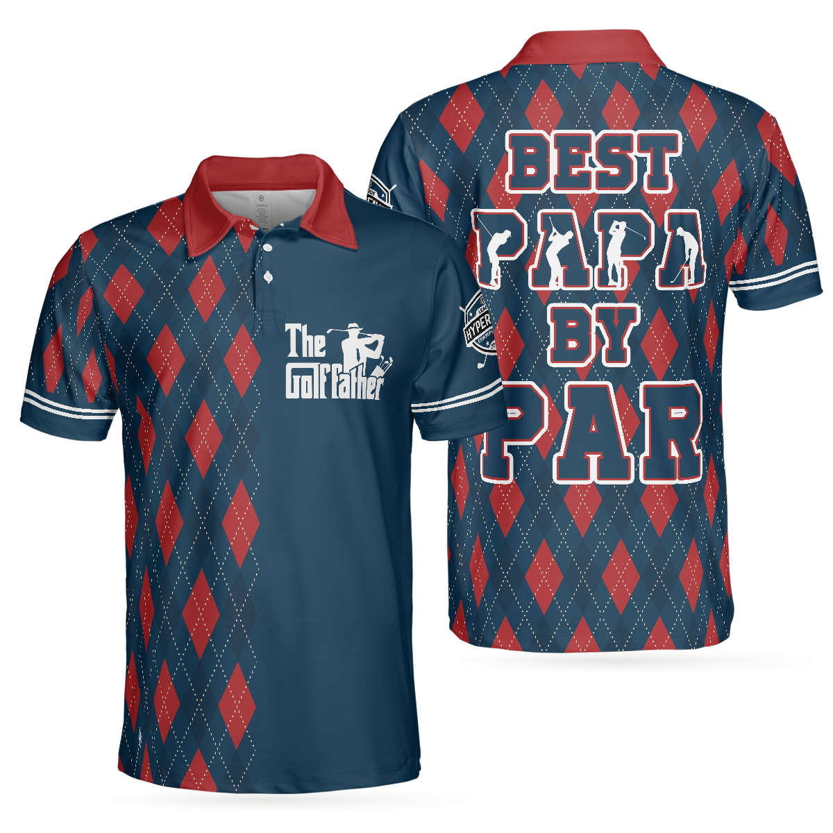Best Papa By Par Argyle Pattern Custom Polo Shirt, Personalized Polo Shirt, Best Golf Shirt For Men
