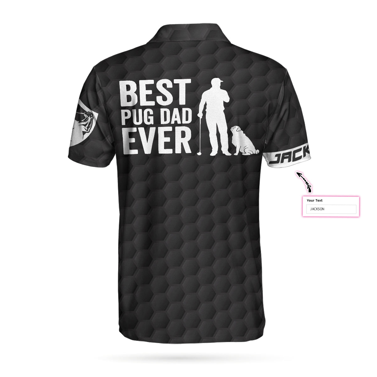 Alternative view of Best Pug Dad Ever Golfer Custom Polo Shirt, Personalized Black American Flag Golf Shirt For Men, Golf Shirt For Pug Lovers