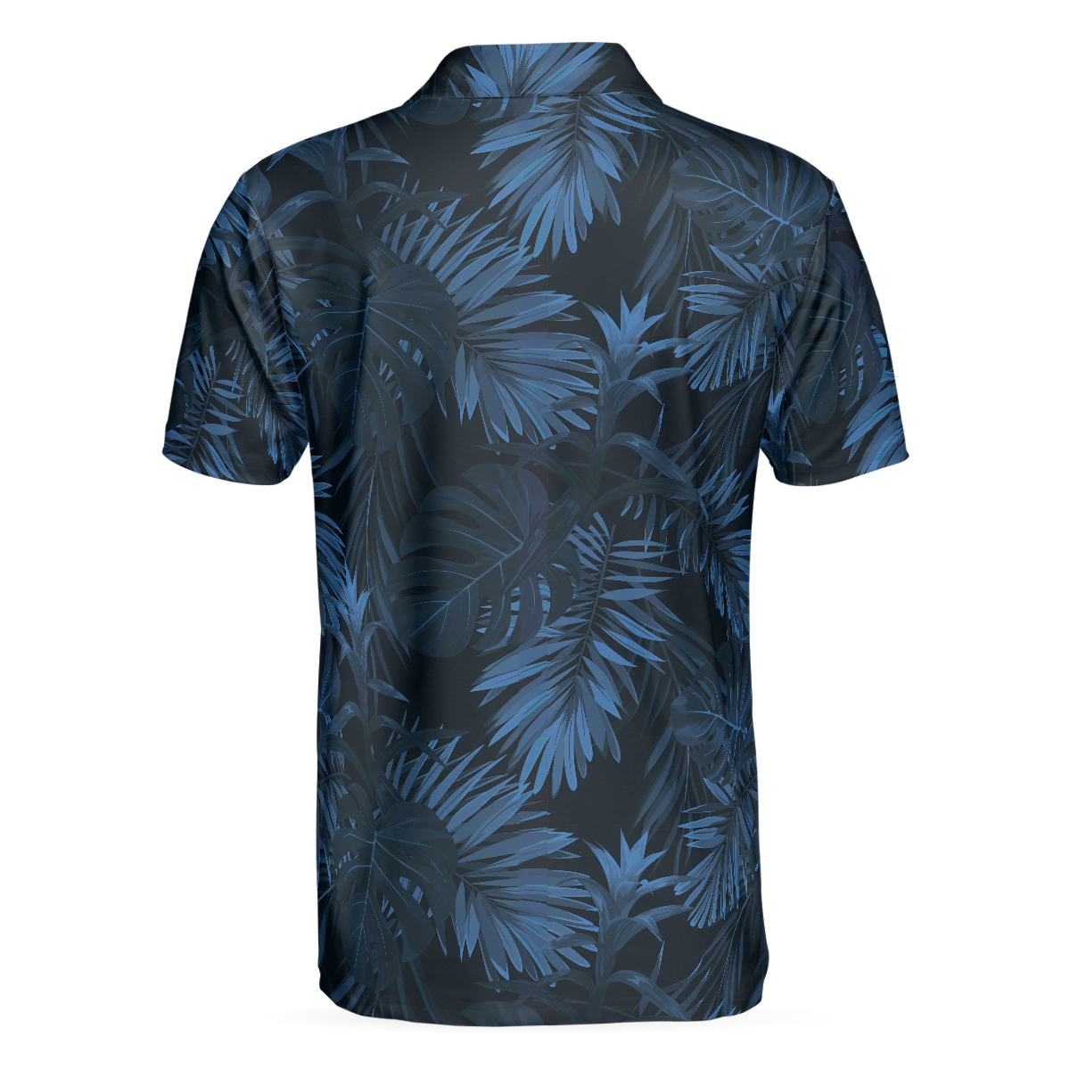 Alternative view of Black And Navy Blue Tropical Pattern Golf Player Polo Shirt, Golfing American Flag Polo Shirt, Best Golf Shirt For Men