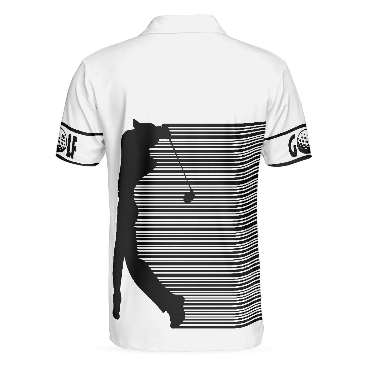 Alternative view of Black and White Stripes Barcode Golfing Polo Shirt, Golfer Hard Swing Polo Shirt, Best Golf Shirt For Men