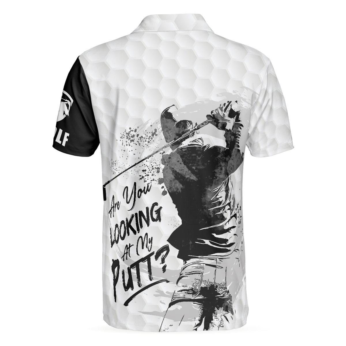 Alternative view of Black & White Are You Looking At My Putt Golf Polo Shirt, Black And Golf Pattern Polo Shirt, Sarcastic Golf Shirt For Men