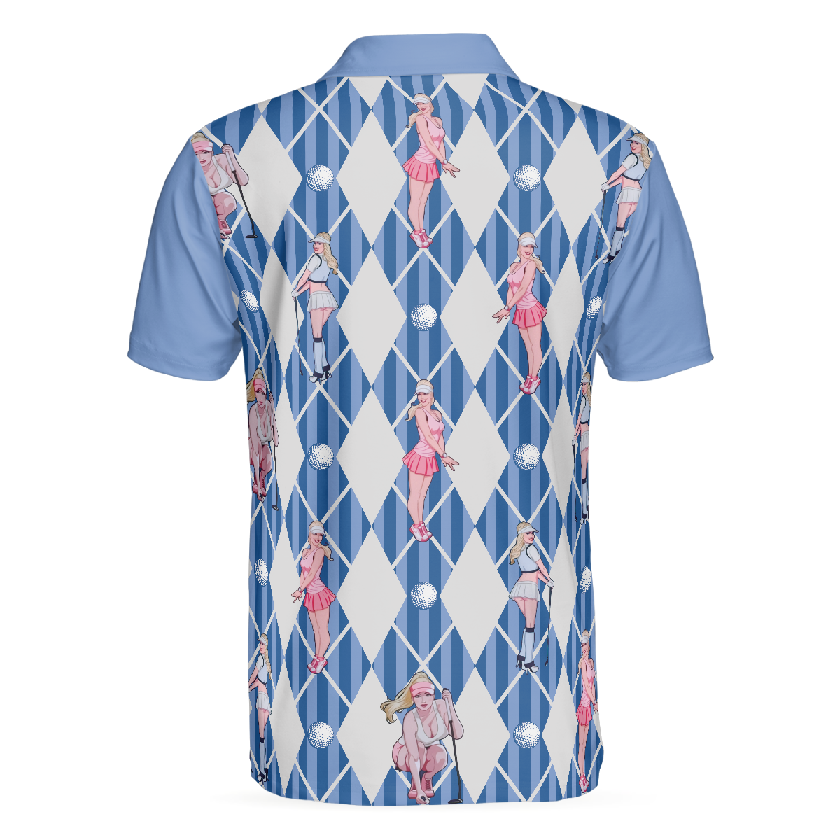 Alternative view of Blue Hot Golf Short Sleeve Polo Shirt, Argyle Pattern Fun Golf Shirt For Men