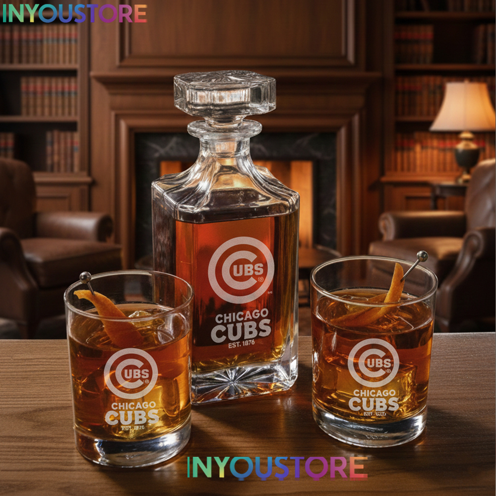 Chicago Cubs Custom Decanter Set Gift with 2 Whiskey Glasses Logo Glassware Kit Est. 1876 MLB Fan Gift - Image 4