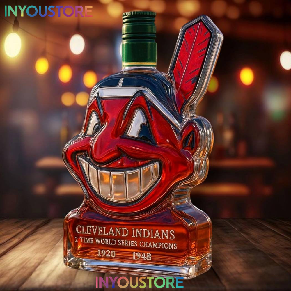 Cleveland Indians 2 Time World Series Champions Custom Whiskey Bottle - Image 4