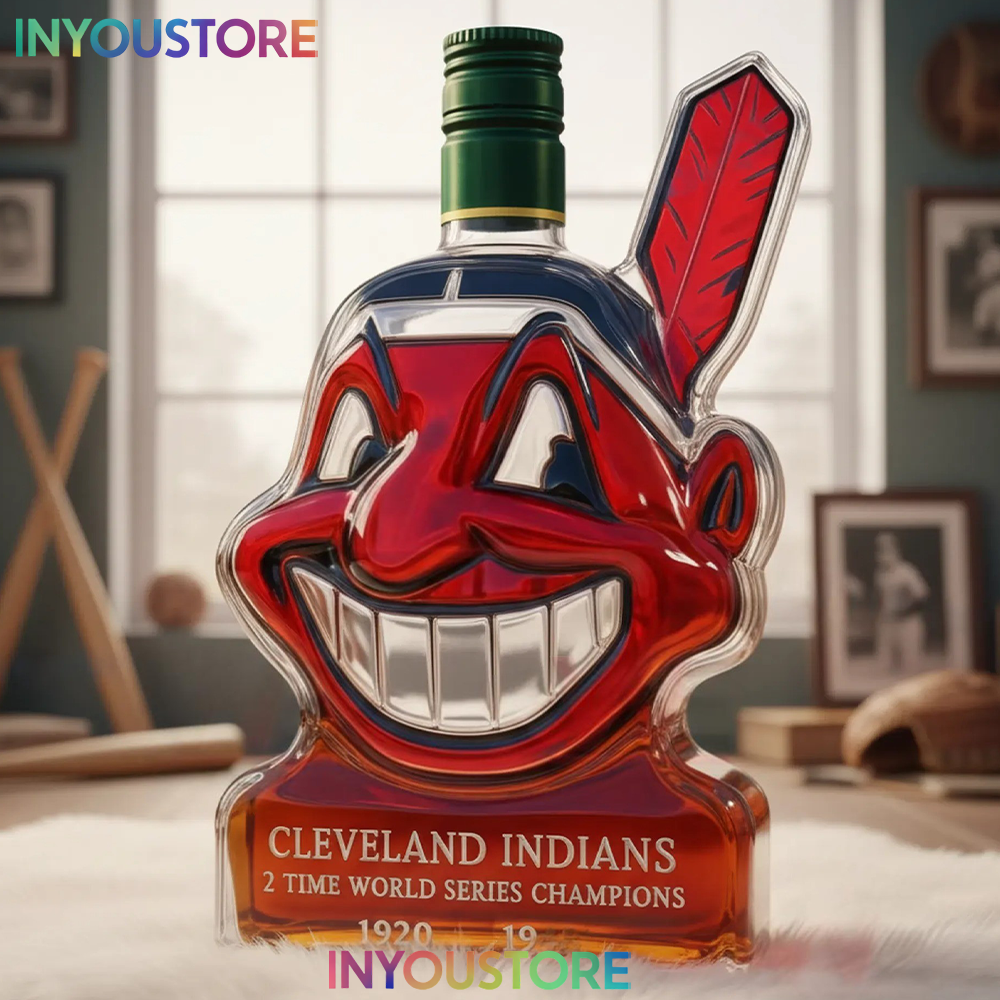 Cleveland Indians 2 Time World Series Champions Custom Whiskey Bottle - Image 3