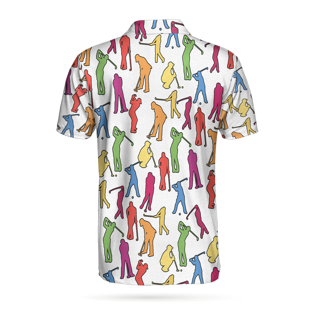 Alternative view of Colorful Male Golfer Short Sleeve Polo Shirt, White Silhouette Polo Shirt, Best Golf Shirt For Men