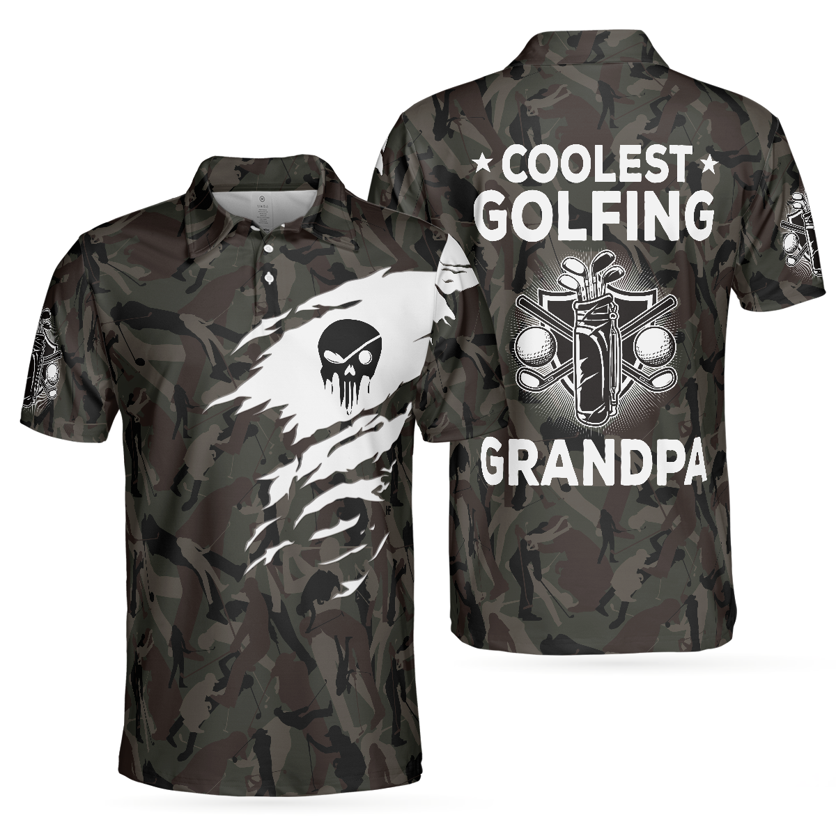 Coolest Golfing Grandpa Camouflage Pattern Golf Polo Shirt