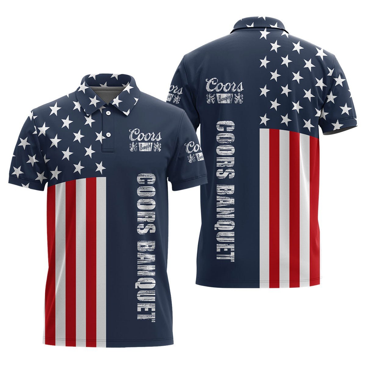 Coors Banquet America Flag Polo Shirt