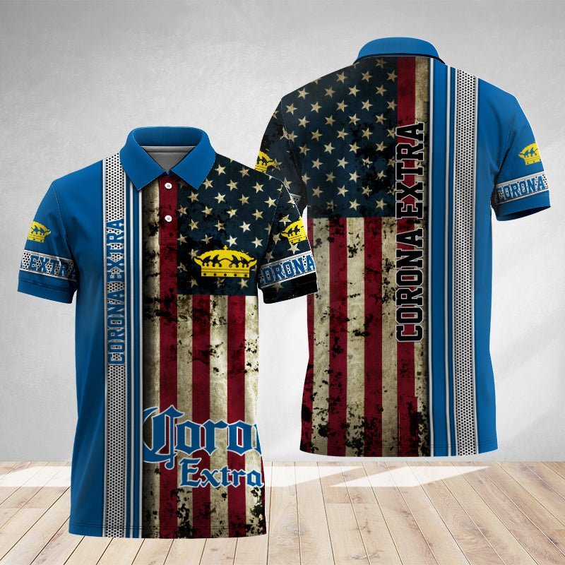 Corona Extra Stainless Steel American Flag Polo Shirt