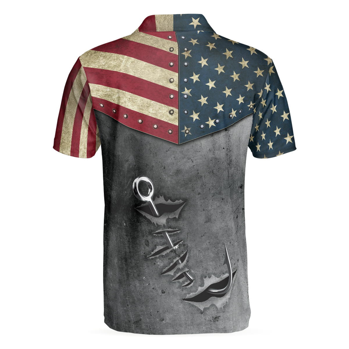 Alternative view of Crack Fishing American Flag Short Sleeve Polo Shirt, Patriotic Polo Shirt, Best Fishing Shirt For Men