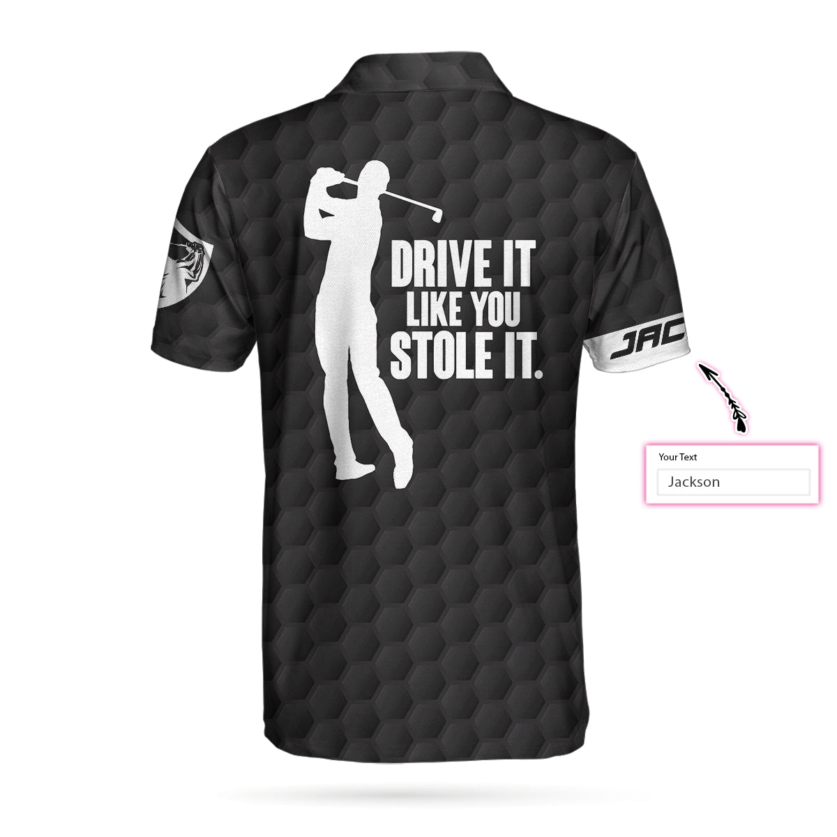 Alternative view of Drive It Like You Stole It Golf Custom Polo Shirt, Black American Flag Personalized Golf Shirt For Men