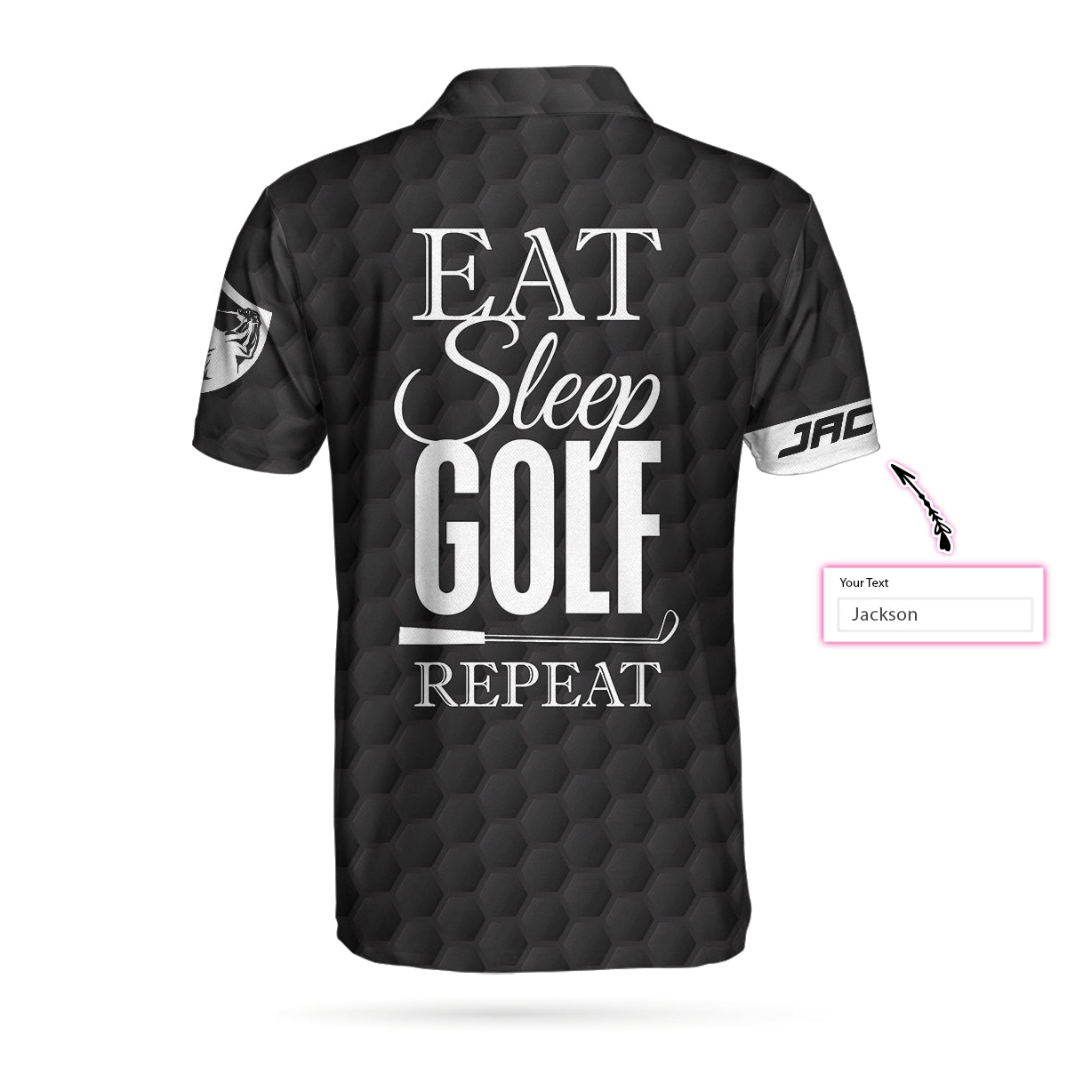 Alternative view of Eat Sleep Golf Repeat Custom Polo Shirt, Personalized Black American Flag Golf Shirt For Men