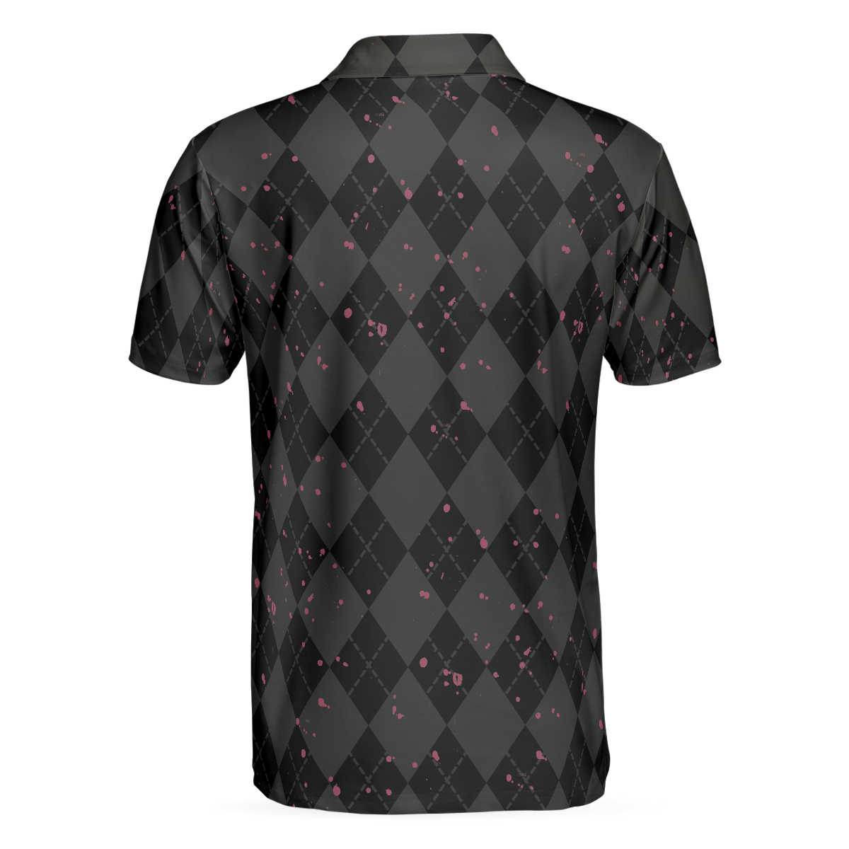 Alternative view of Elegant Argyle Pattern And Skull Golf Lover Polo Shirt V2, Black Skull Golf Shirt For Men
