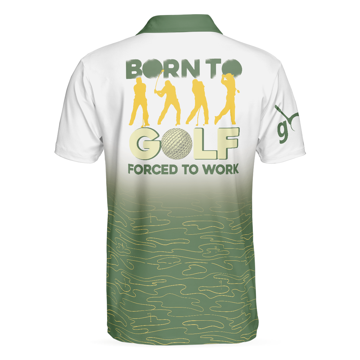 Alternative view of Elegant Born To Golf Forced To Work Golf Polo Shirt, White And Green Golf Shirt For Men