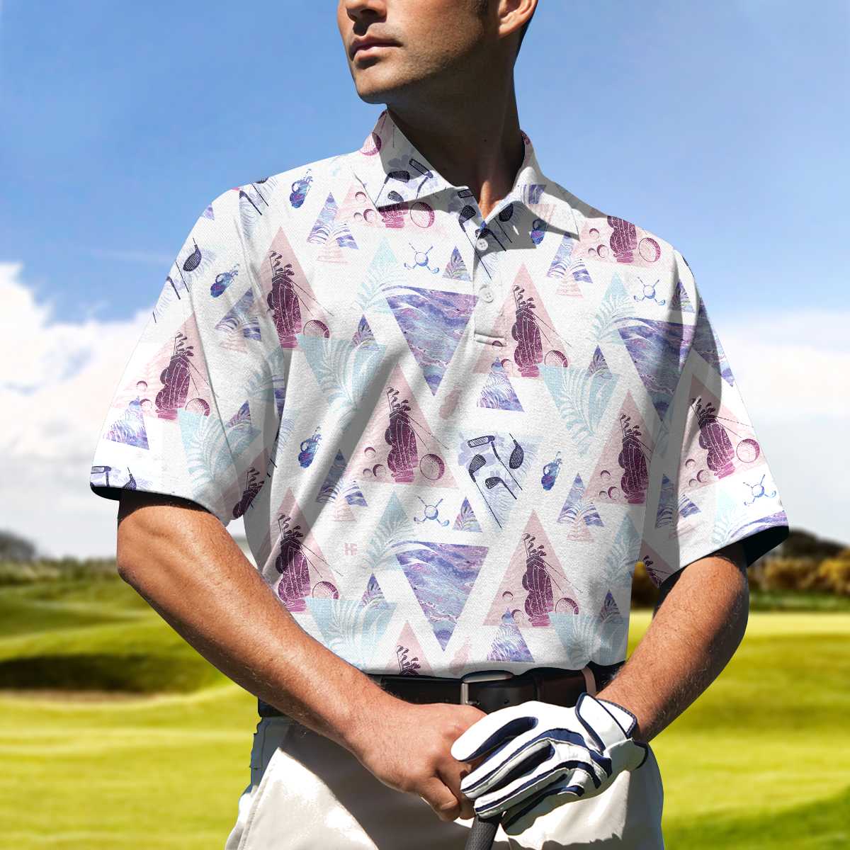 Geometric Triangle Pattern Short Sleeve Golf Polo Shirt, Are You Looking At My Putt Polo Shirt, Funny Golf Shirt For Men