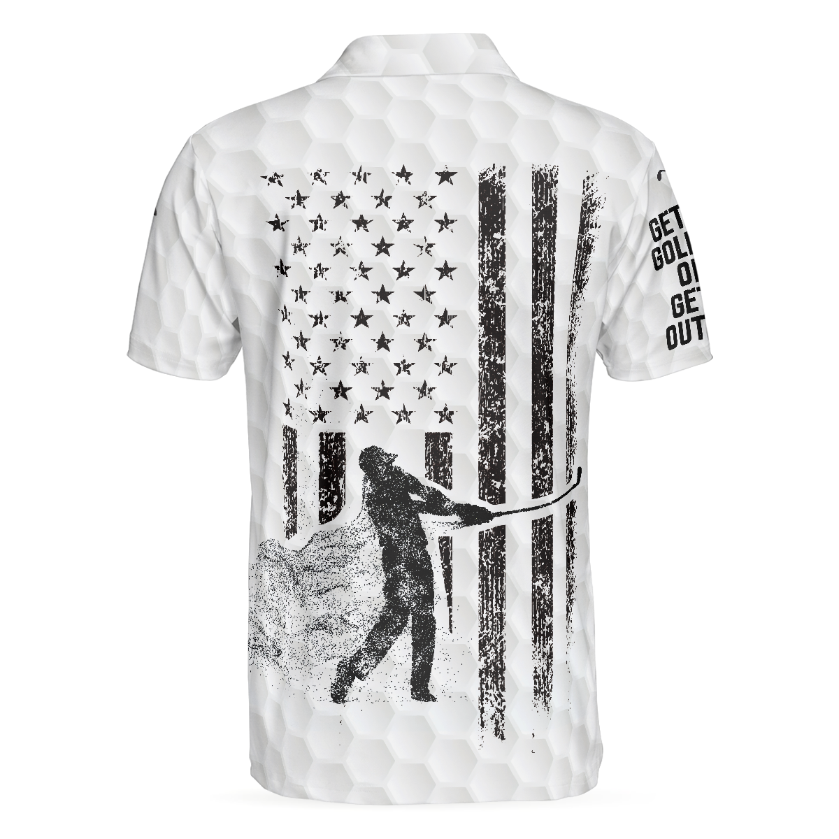 Alternative view of Get Golf Or Get Out, American Golfer Polo Shirt, German Black And White American Flag Golf Shirt For Men