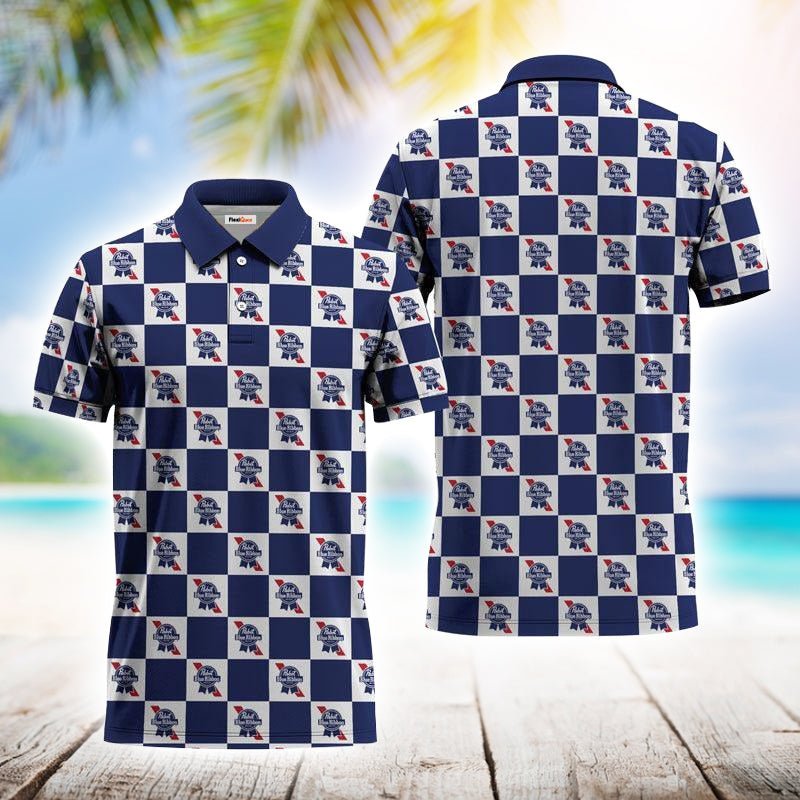 Gingham Pabst Blue Ribbon Polo Shirt