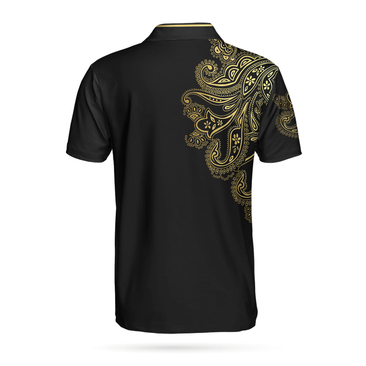 Alternative view of Golden Hole In One Black Golf Custom Polo Shirt, Personalized Golden Floral Paisley Golf Shirt For Men