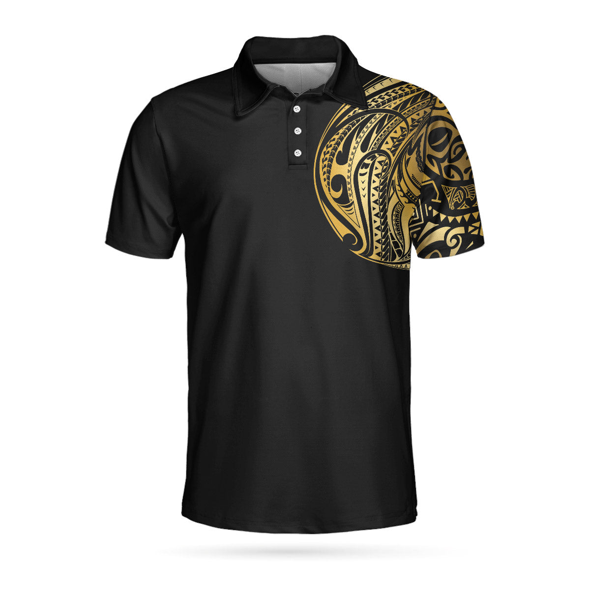 Alternative view of Golden Tattoo Golf Polo Shirt, Black And Golf Modern Greek Key Pattern Polo Shirt, Best Golf Shirt For Men