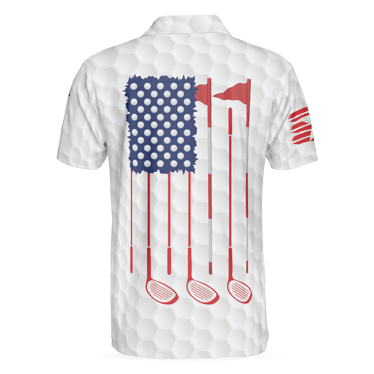 Alternative view of Golf American Flag Argyle Polo Shirt, White Golf Texture American Flag Polo Shirt, Patriotic Golf Shirt For Men