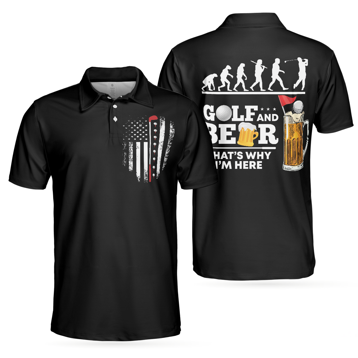 Golf And Beer That Why I'm Here Polo Shirt, Golf Evolution American Flag Polo Shirt, Golf Shirt For Beer Lovers