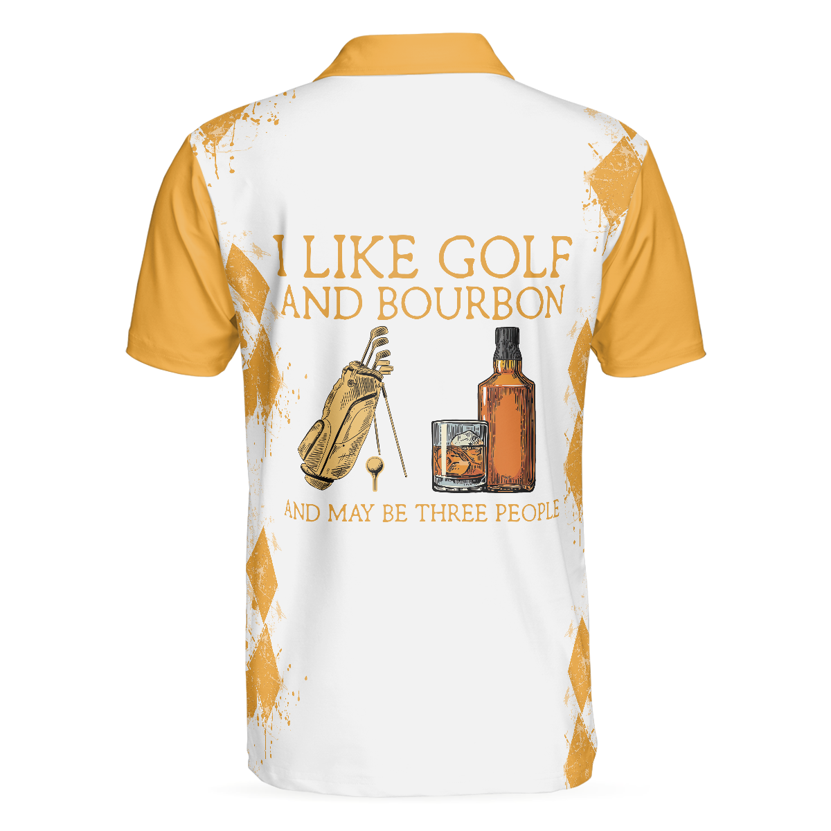 Alternative view of Golf And Wine Polo Shirt, Orange Argyle Pattern Golf Shirt For Male Players, Funny Golf Shirt With Sayings