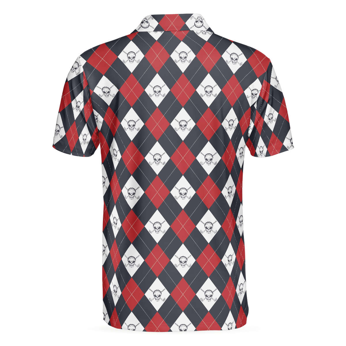 Alternative view of Golf Argyle Skull Short Sleeve Polo Shirt For Golf, Skull Golf Shirt For Men, Best Gift For Golfers