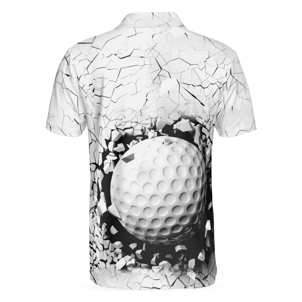 Alternative view of Golf Ball Breaking Polo Shirt, Black And White Cracking Pattern Polo Shirt, Best Golf Shirt For Men