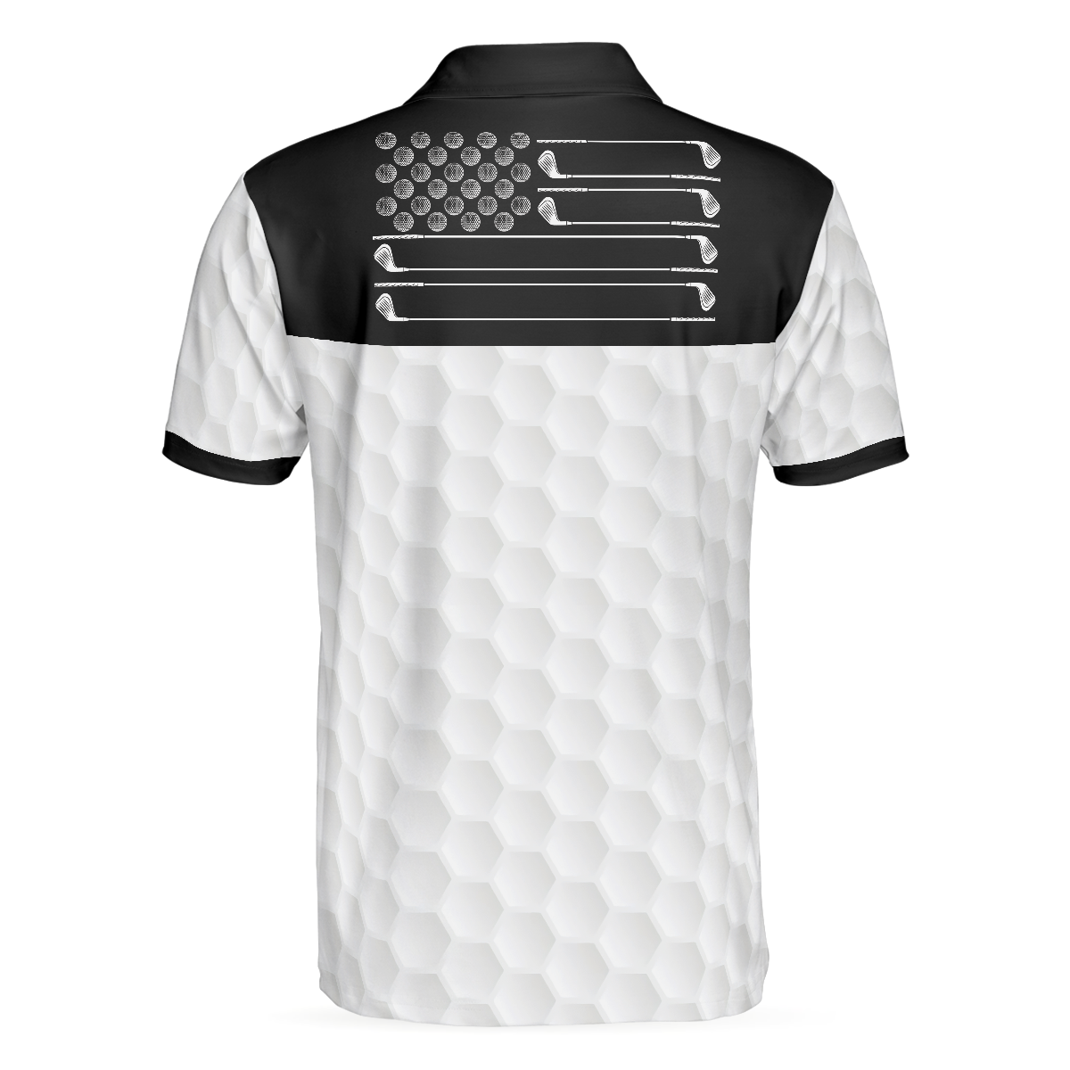 Alternative view of Golf Ball Pattern Skull Polo Shirt, Black And White American Flag Polo Shirt, Best Golf Shirt For Men