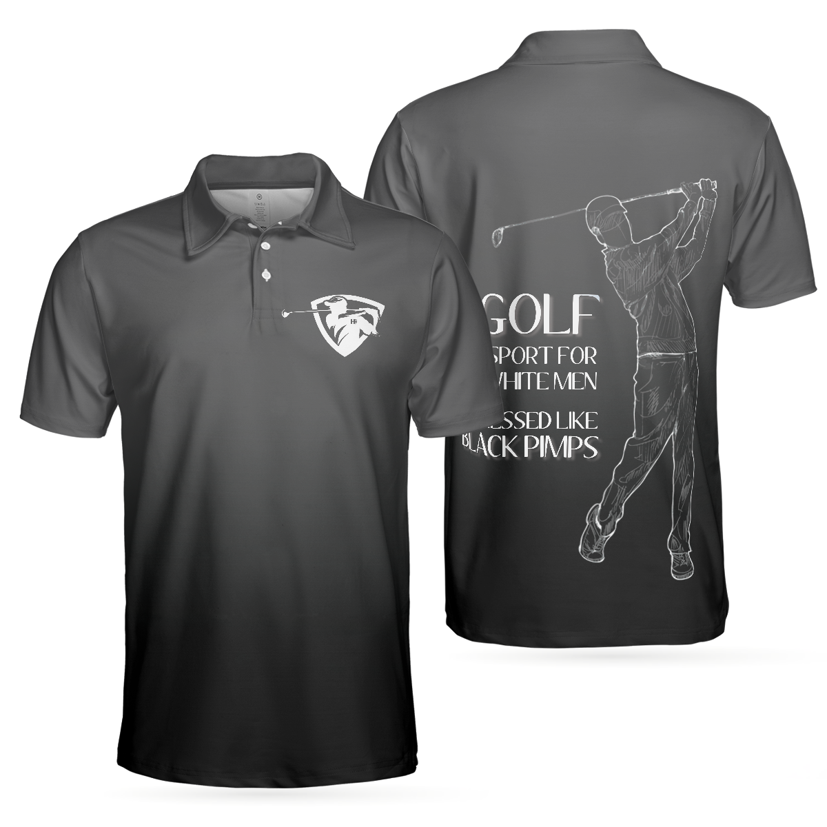 Golf Black Pimps Polo Shirt For Men, Funny White Men Golfing Polo Shirt