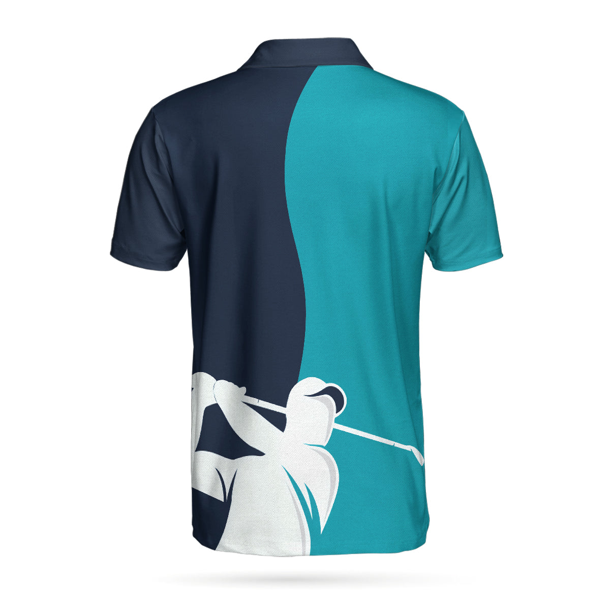 Alternative view of Golf Blue And Navy Short Sleeve Polo Shirt, White Silhouette Golfing Polo Shirt, Best Golf Shirt For Men