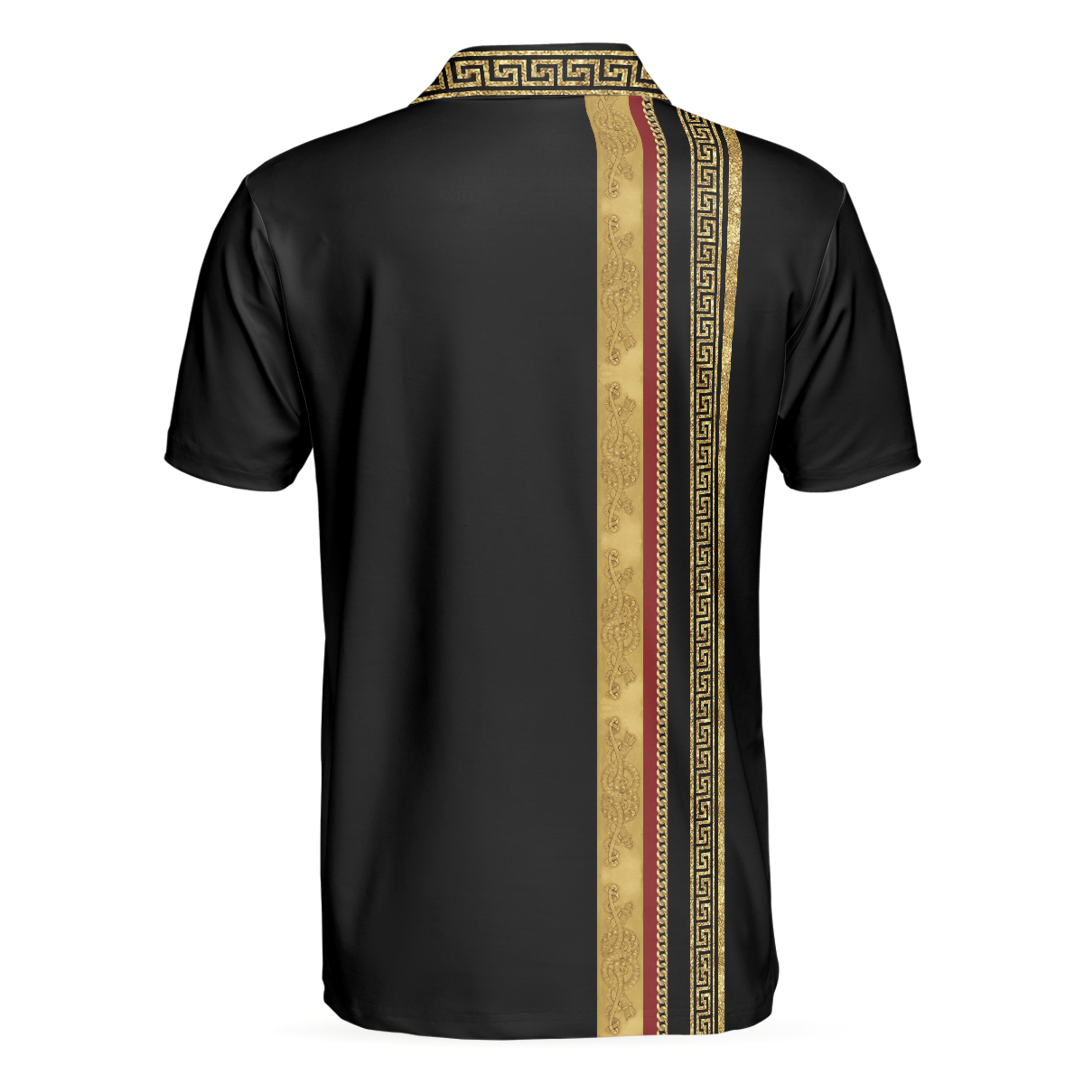 Alternative view of Golf Crusader King Luxury Baroque Pattern Golf Polo Shirt, Elegant Black Golfing Polo Shirt, Best Golf Shirt For Men